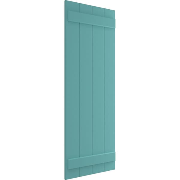 True Fit PVC, Four Board Joined Board-n-Batten Shutters, Pure Turquoise, 21 1/2W X 71H